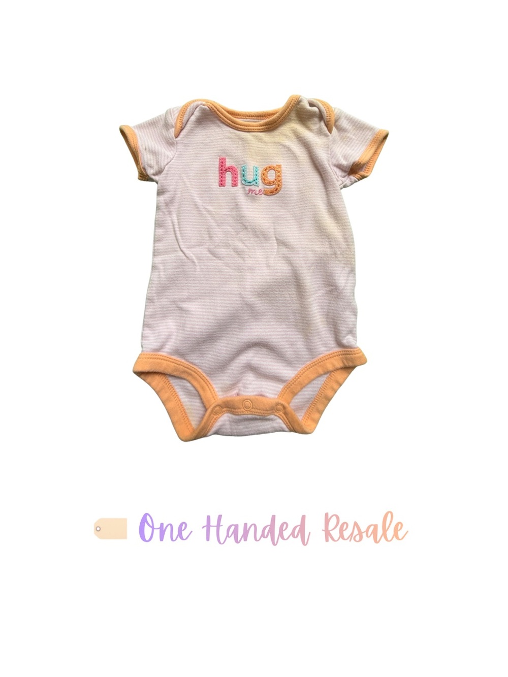 🤗 Carter's Pink White Striped 'Hug Me' Applique Bodysuit w/ Orange Trim 9M